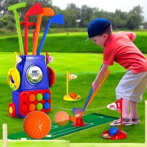 Toddler Upgraded Deluxe Golf Set With Golf Cart, New